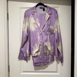 Purple Palm Print Satin Pajama Set